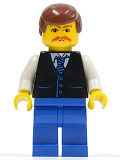 LEGO twn033 Black Vest with Blue Striped Tie, Blue Legs, White Arms, Reddish Brown Male Hair, Moustache